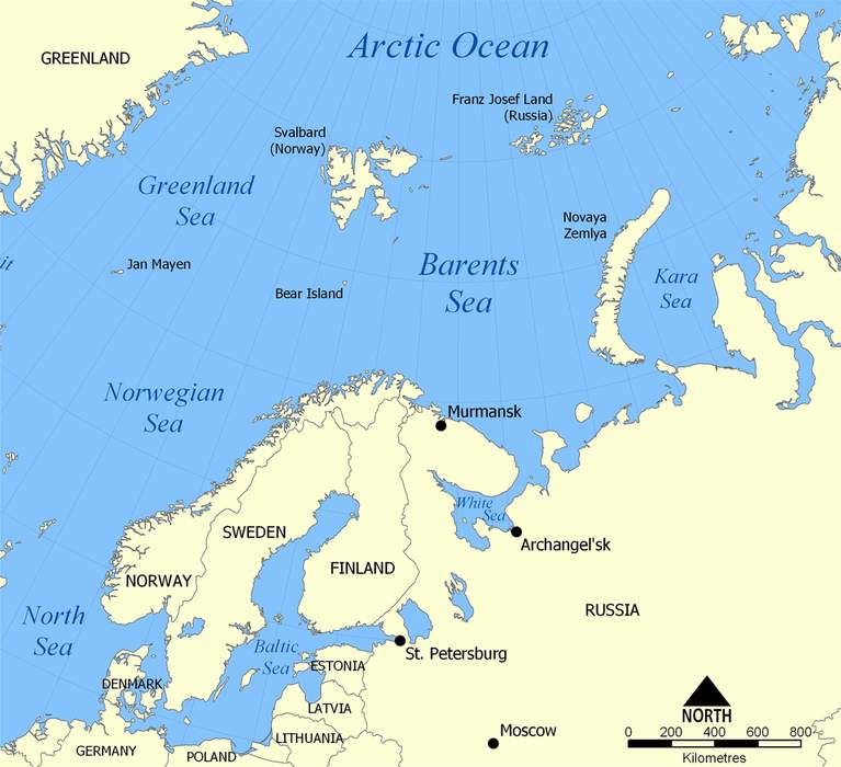 Barents Sea: Marginal sea of the Arctic Ocean, off the northern coasts of Norway and Russia