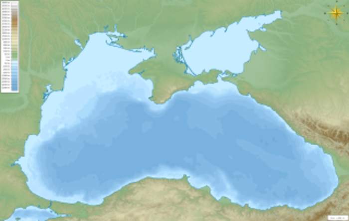 Black Sea: Eurasian sea northeast of the Mediterranean