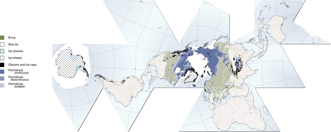 Cryosphere: Those portions of Earth's surface where water is in solid form