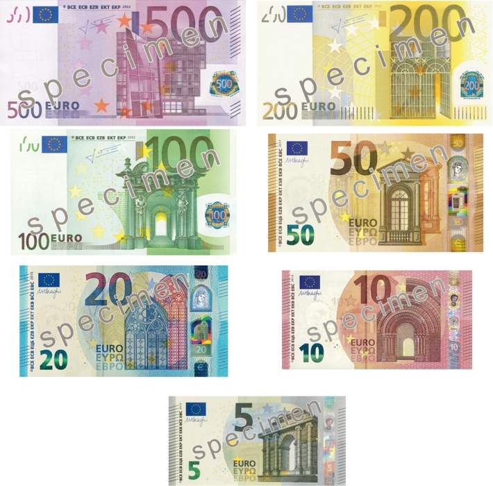 Euro: Currency of most countries in the European Union