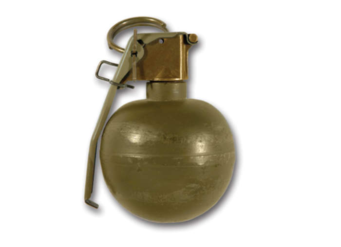 Grenade: Small explosive weapon that typically is thrown by hand