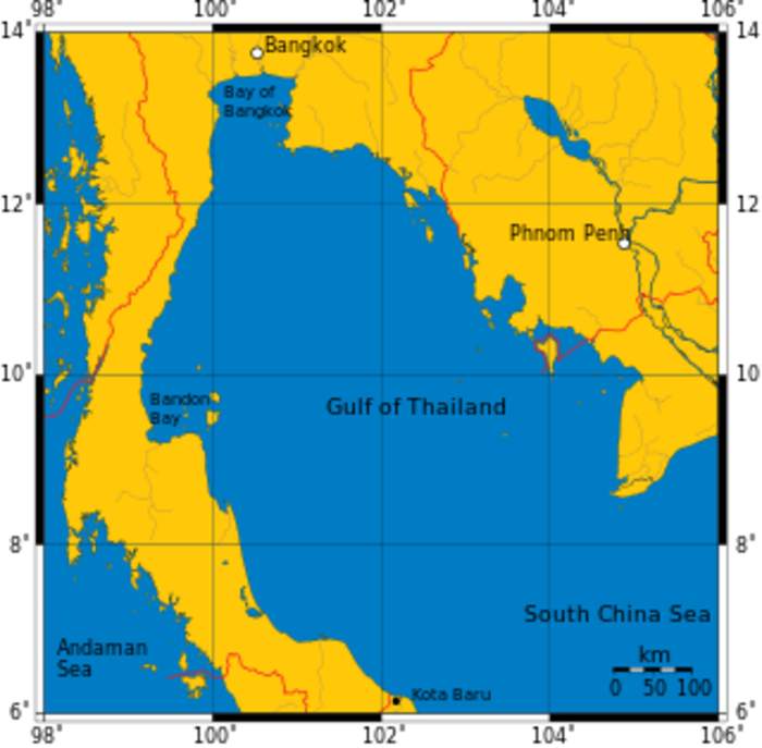 Gulf of Thailand: Shallow inlet in the western part of the South China Sea