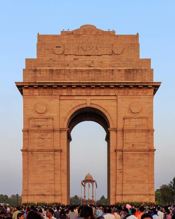 India Gate: War memorial arch in New Delhi, India