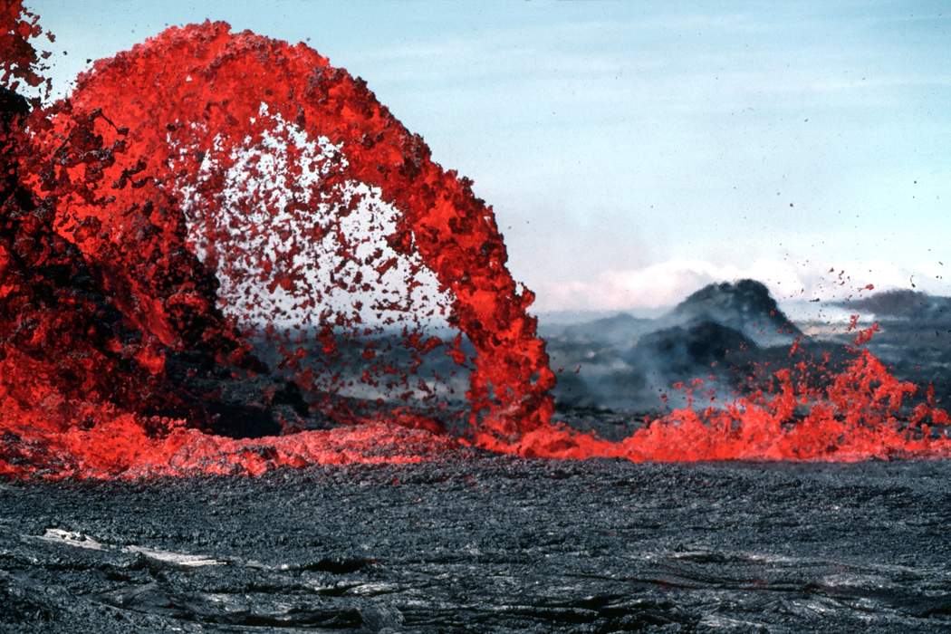 Lava: Molten rock expelled by a volcano during an eruption