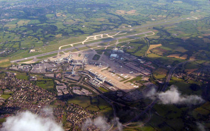Manchester Airport: Civilian airport serving Manchester, England, United Kingdom; located in Ringway