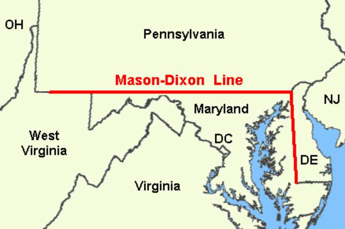 Mason–Dixon line: Surveyed border line between U.S. states of Delaware, Maryland, and Pennsylvania