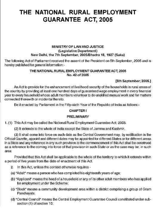 Mahatma Gandhi National Rural Employment Guarantee Act, 2005: Indian worker law