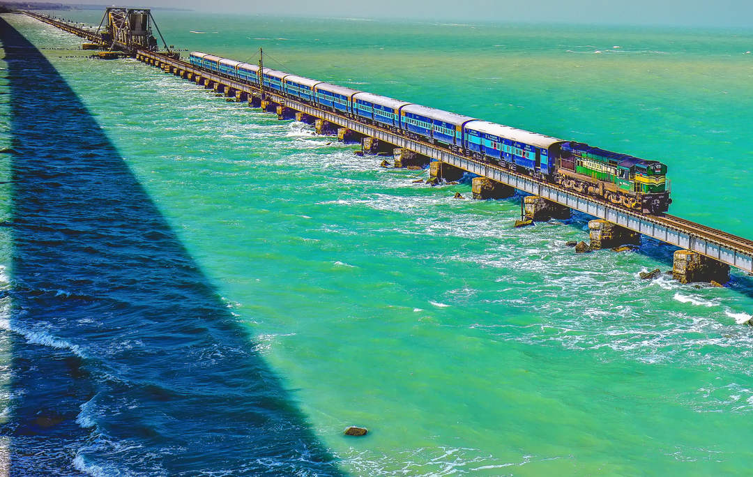 Pamban Bridge: Railway bridge connecting Pamban Island to mainland India