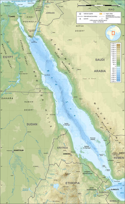 Red Sea: Arm of the Indian Ocean between Asia and Africa