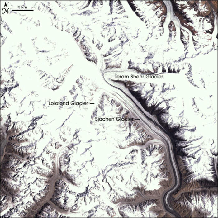 Siachen Glacier: Glacier located in the eastern Karakoram range in the Himalayas