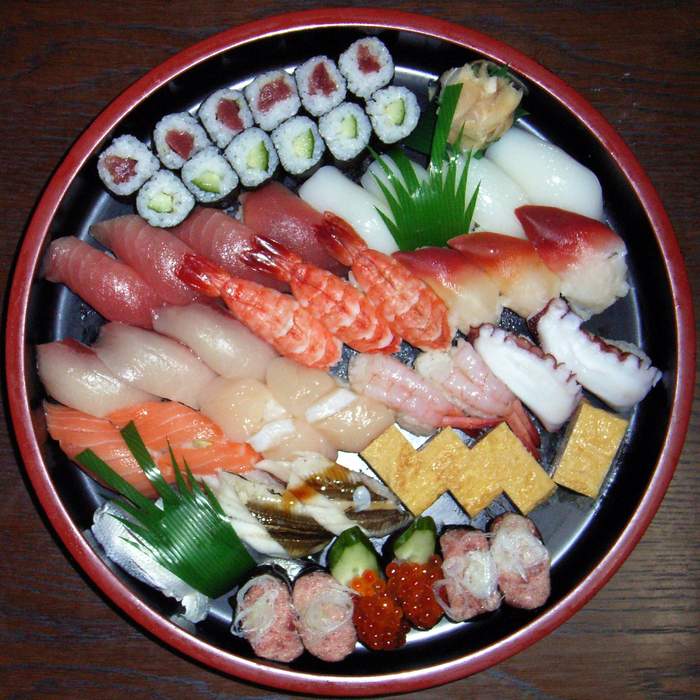 Sushi: Japanese dish of vinegared rice and usually seafood