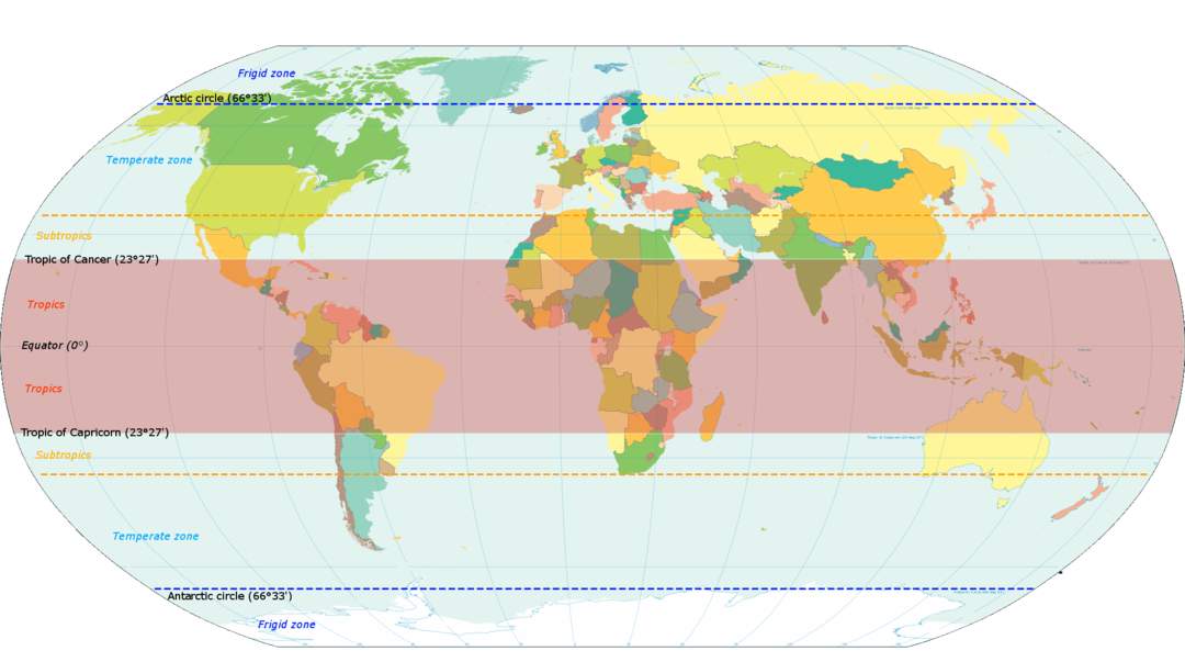 Tropics: Region of Earth surrounding the Equator
