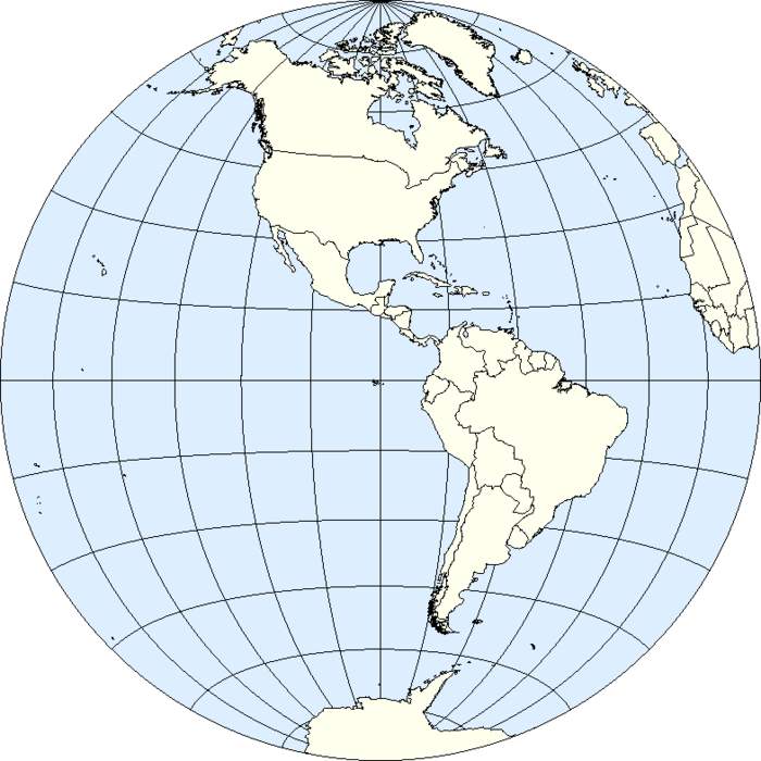 Western Hemisphere: Half of Earth which lies west of the Prime Meridian and east of the 180th meridian